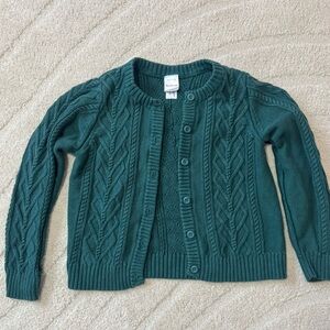 Hanna Anderson Girls Cable Knit Cardigan Button Green 140cm Size 10